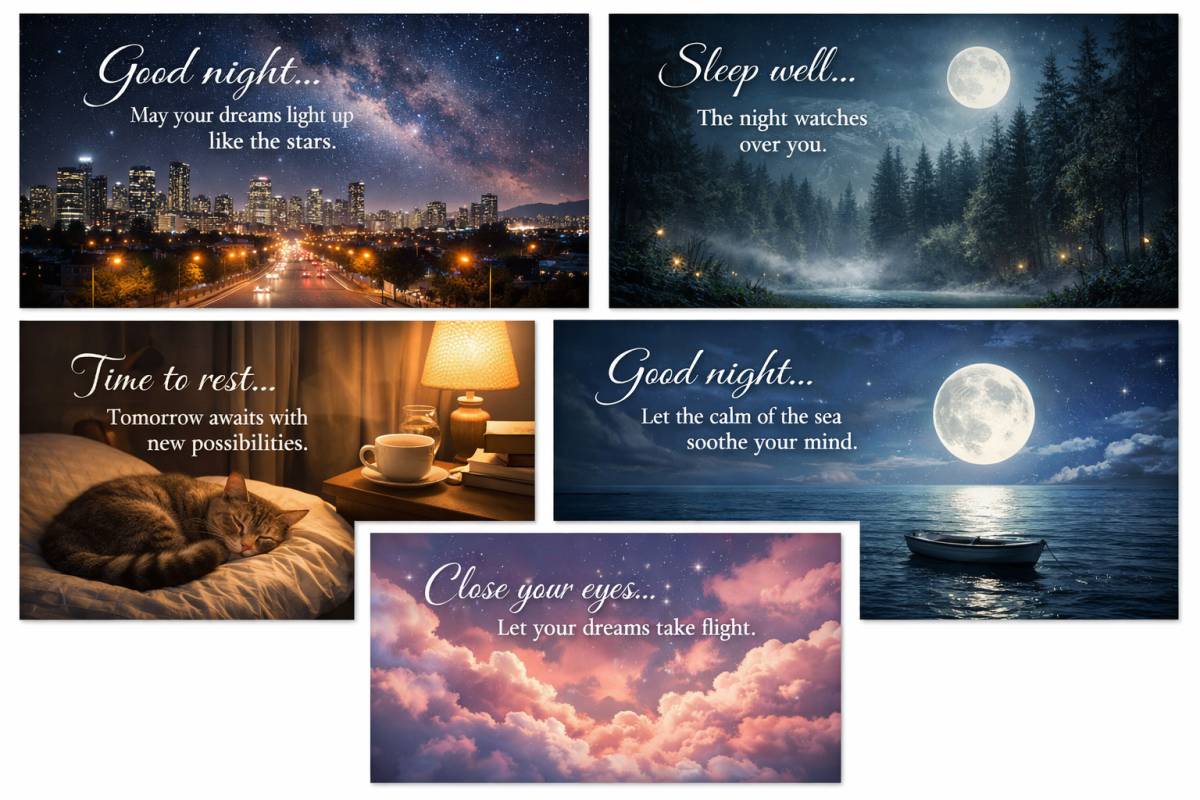 “Good night… may your dreams be as peaceful and bright as the stars above.”