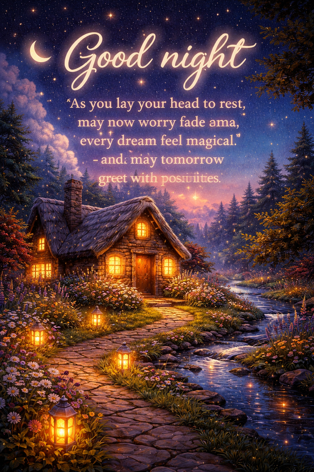 "Good night ๐โจ As you lay your head to rest, may every worry fade away, every dream feel magical,...