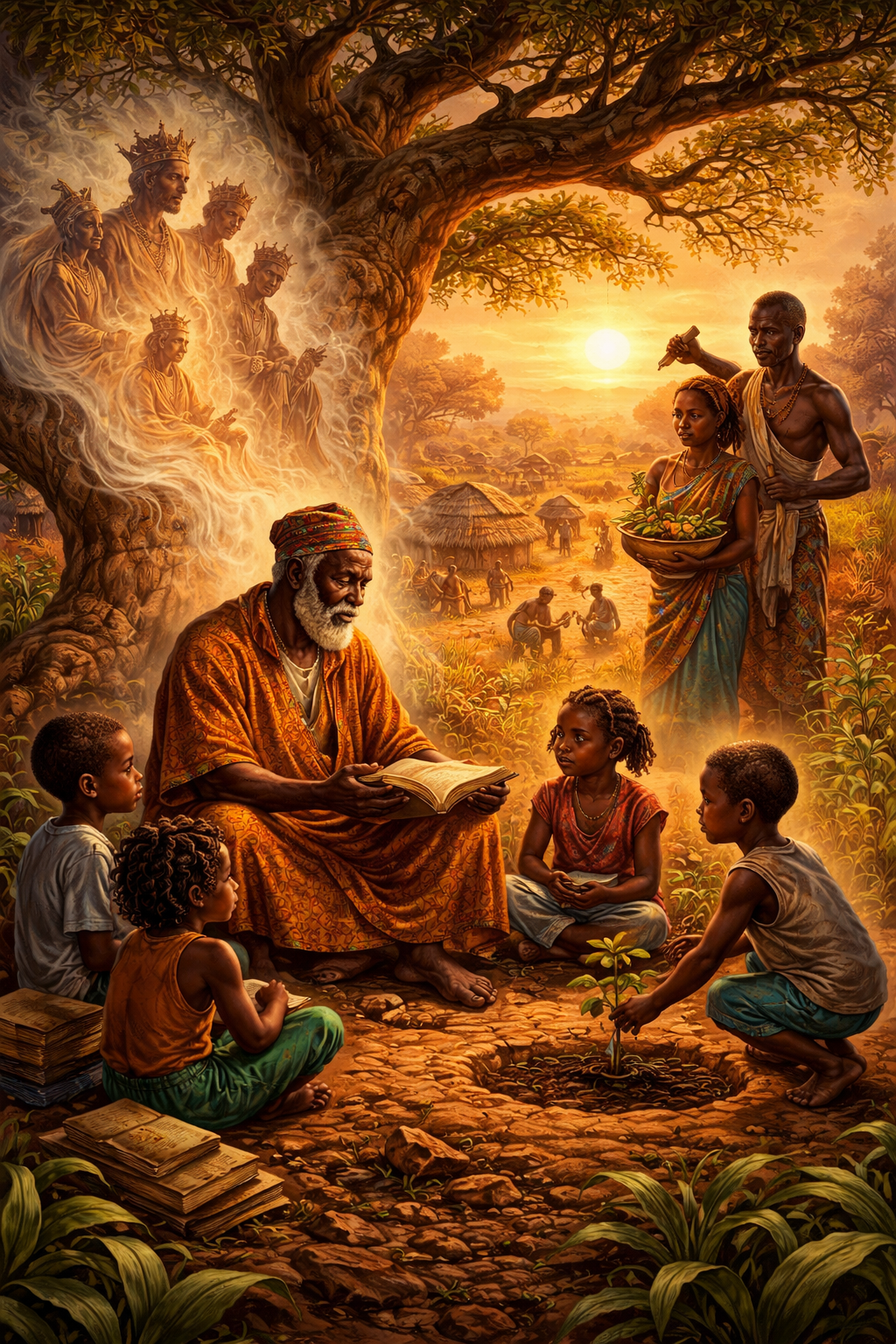 The night has folded its cloth over the village, and the drums of the day have finally gone silent—s...