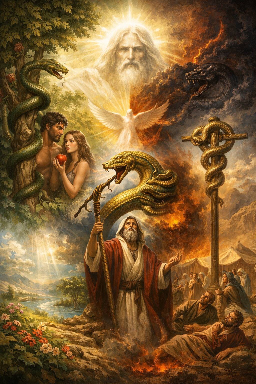 Divine duality through biblical symbolism
The serpent in the story of Adam and Eve.-also ask yourse...