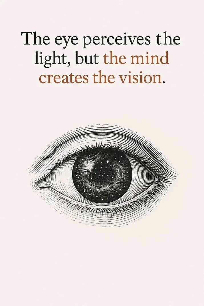 The eye perceives the light and vision.