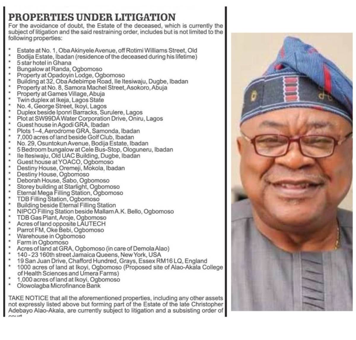 Former Oyo state governor Aloa Akala acquired all these in the list during his lifetime. Today, this...