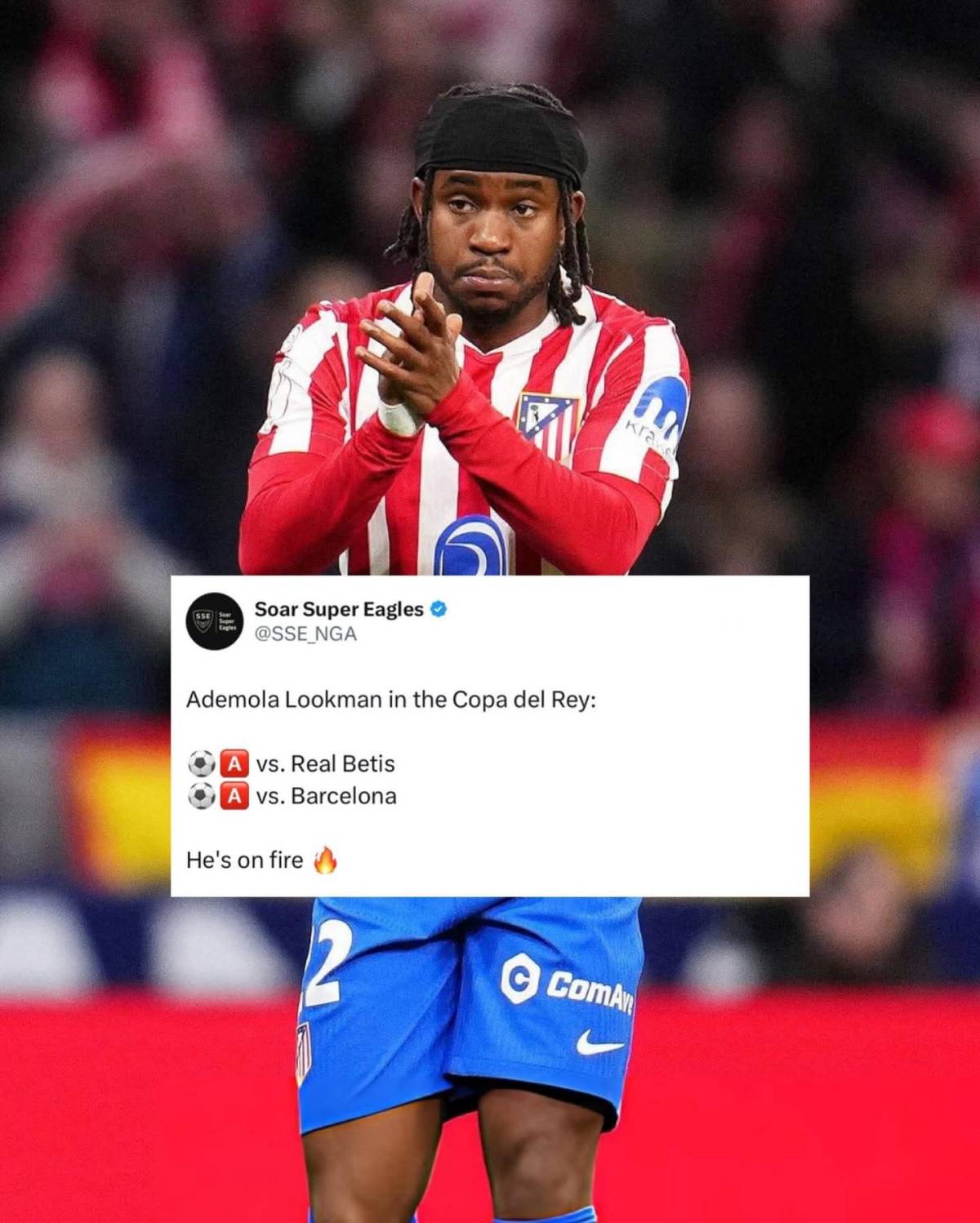 Ademola Lookman with a goal and assist in Atletico Madrid’s 4-0 win over Barcelona in the first leg...