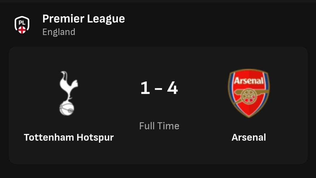 #Arsenal win against Tottenham Hotspur in their home stadium, gives them a 5 pionts clear against Ma...