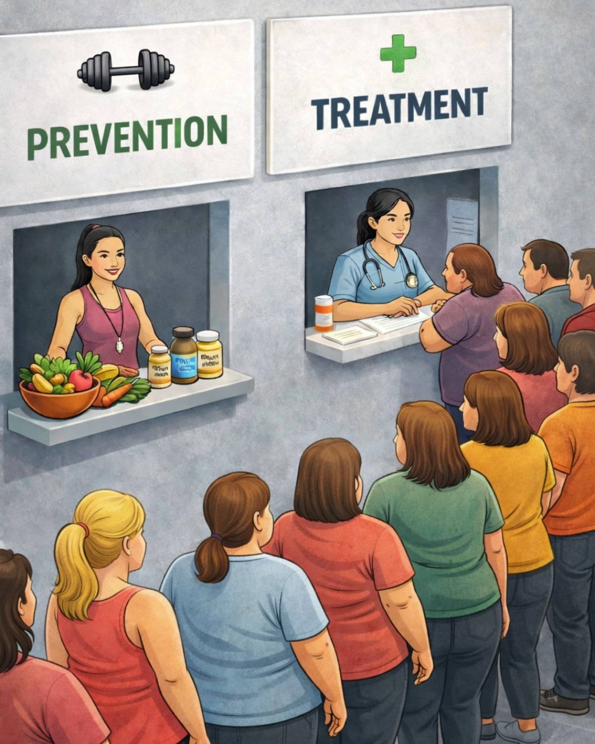 Look at the line.
Now look at what they’re lining up for.
On one side: prevention.
Real food.
Streng...