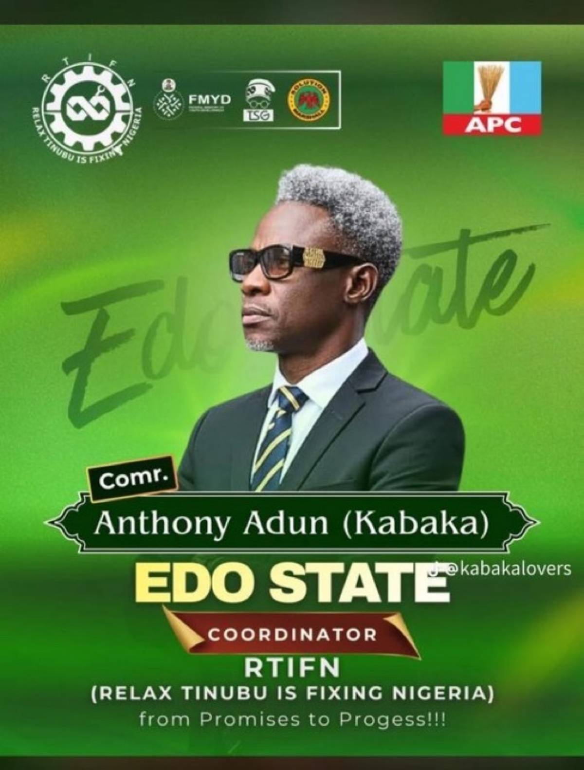 Tony Kabaka has been unveiled as the Edo State Co-coordinator for 'Relax, Tinubu Is Fixing Nigeria.'