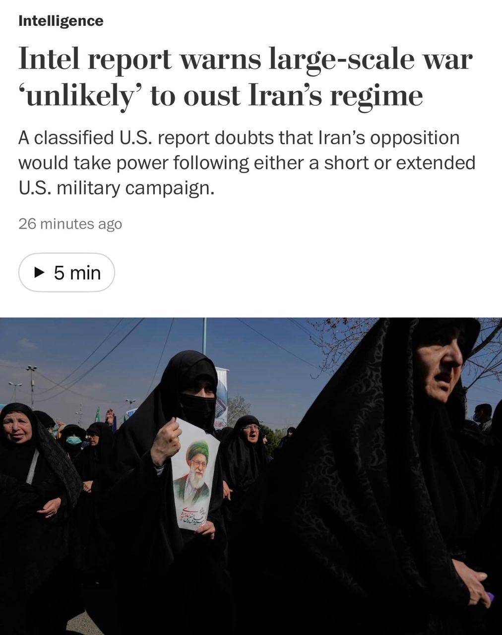 Washington Post:
“A classified report by the National Intelligence Council *found that even a large...