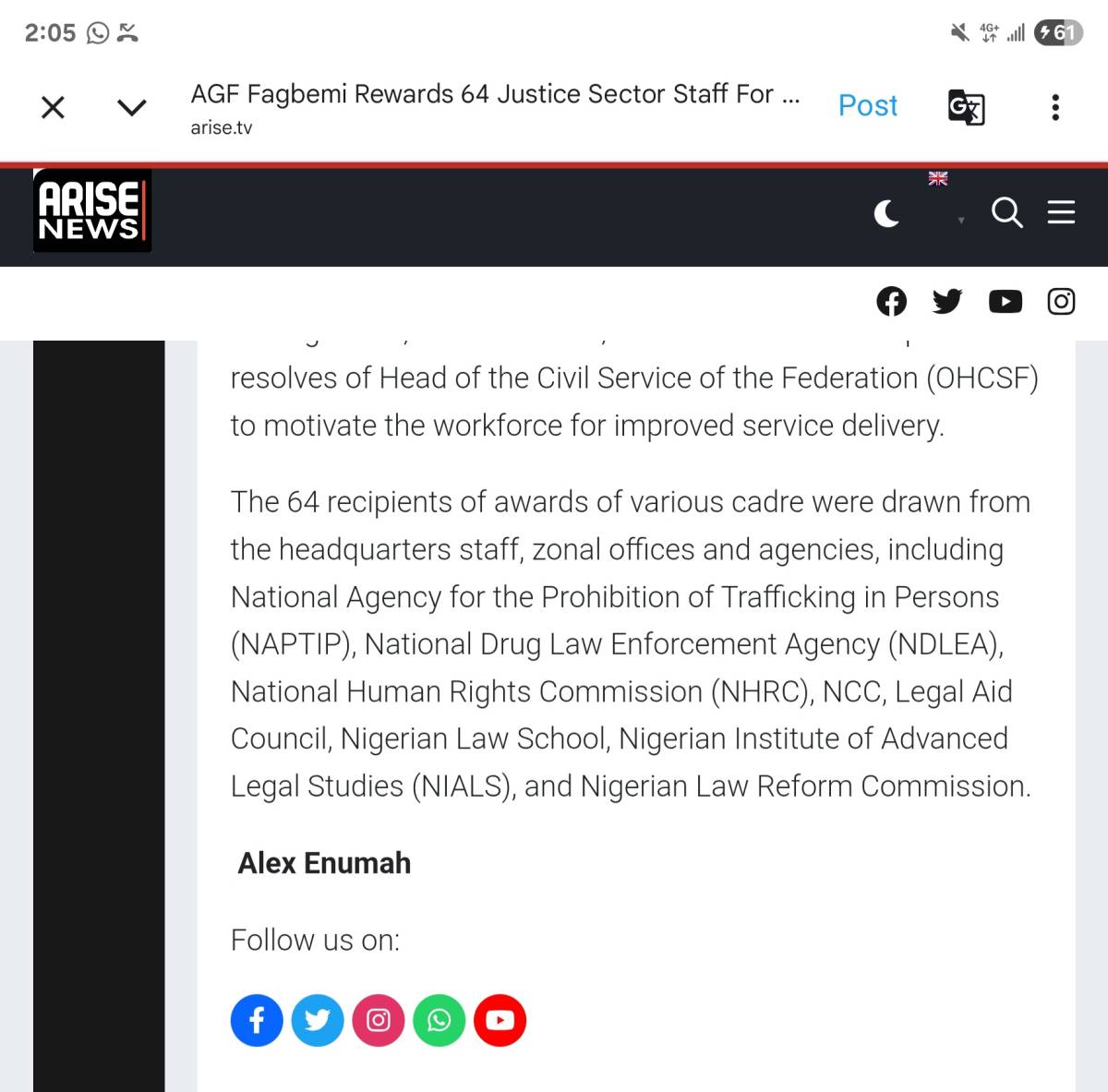 Attn: @charlie_pyper
@lekeelekee
@nura23tech et'al :
This screenshot is a news item from Arise New...
