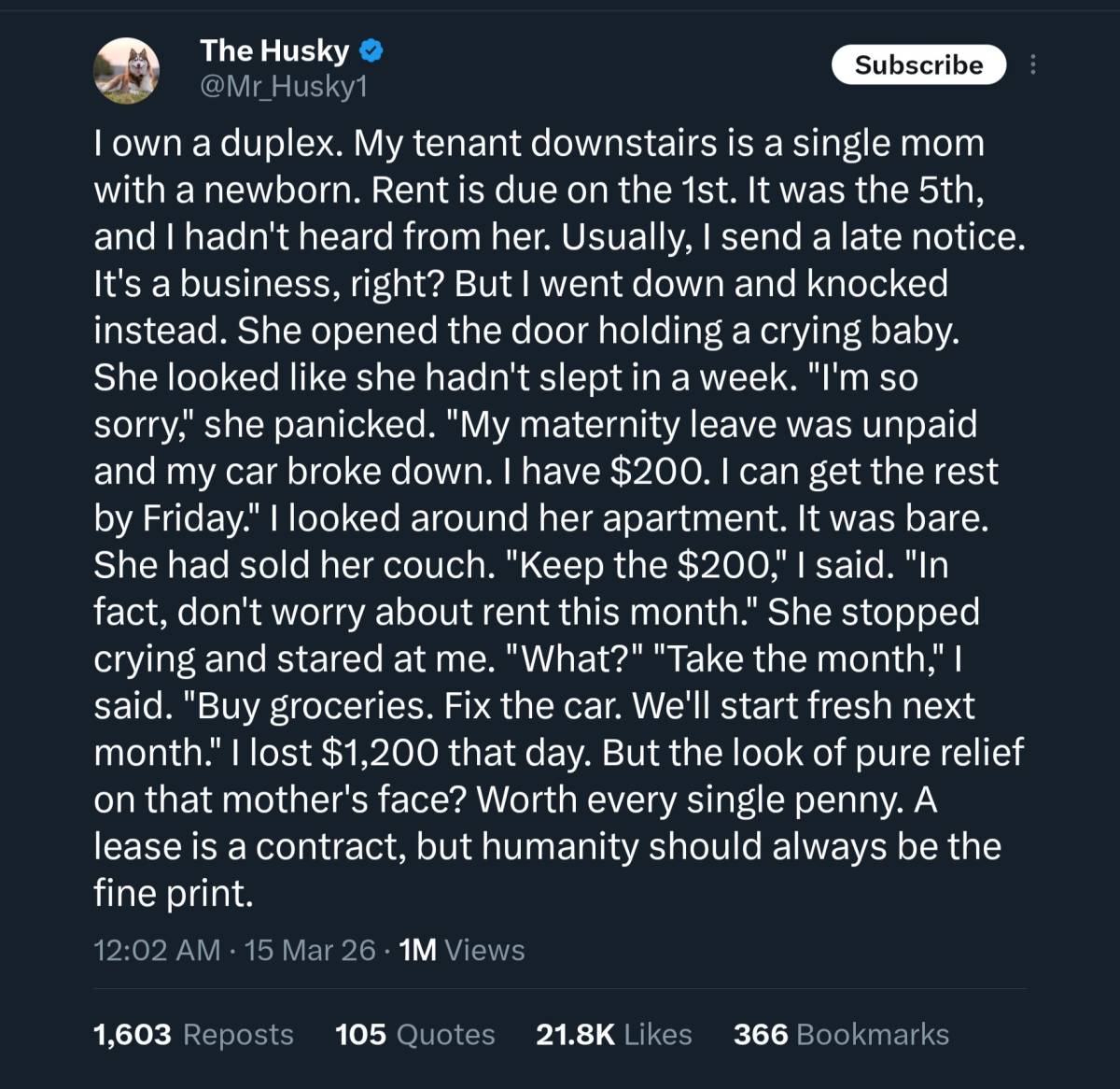 "...I lost $1,200 that day. But the look of pure relief on that mother's face? Worth every single pe...