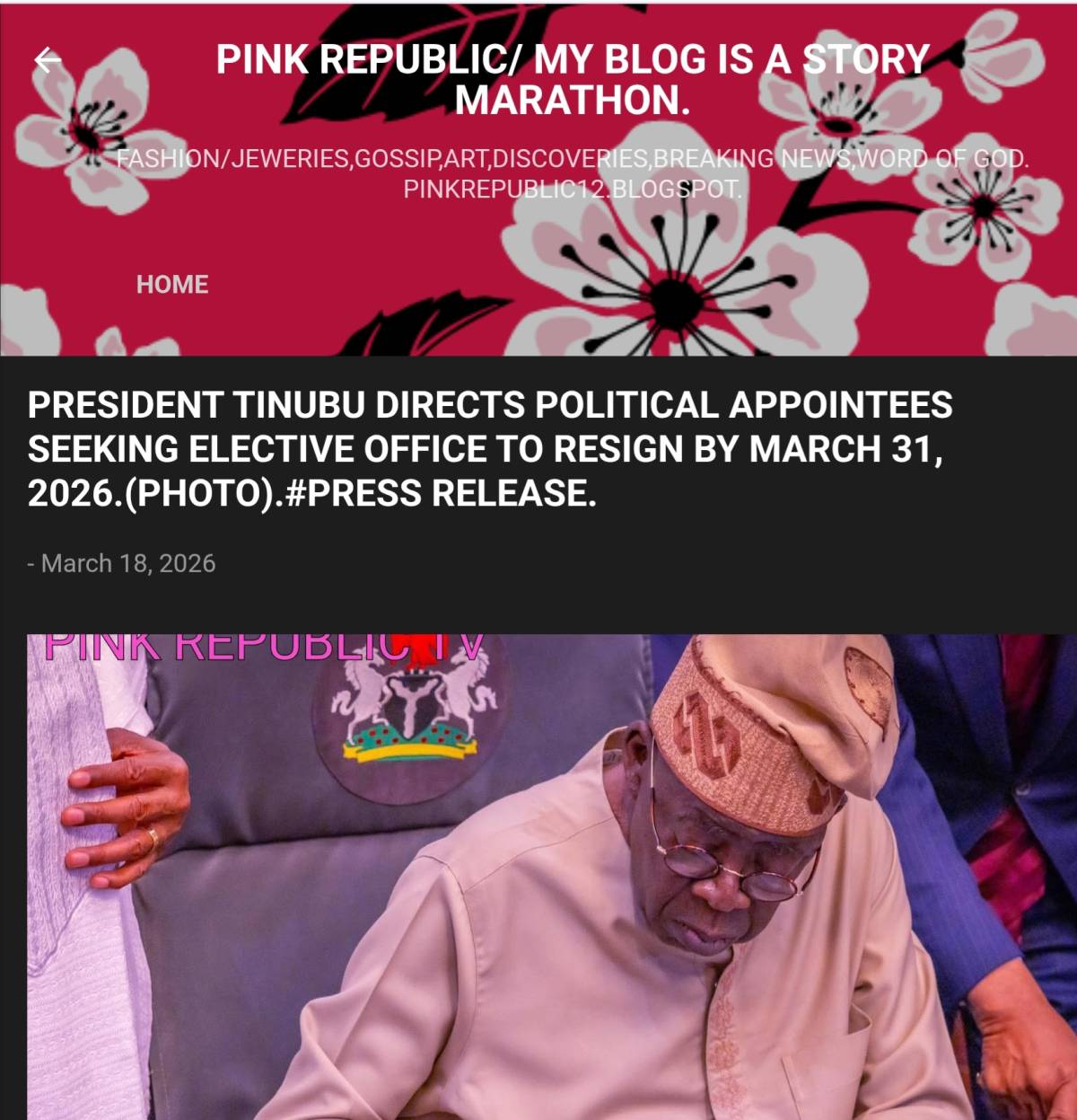 "President Bola Ahmed Tinubu, GCFR, has directed all political appointees under his administration w...