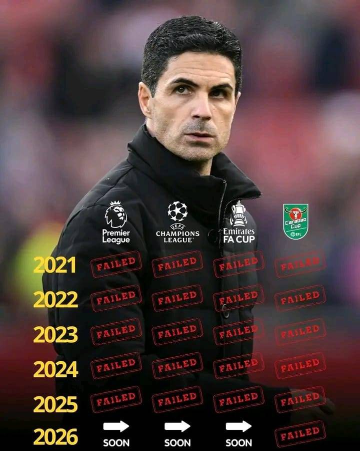 🚨 Mikel Arteta has failed to win a major trophy at Arsenal once again. 🚫 

If he doesn't win a tro...
