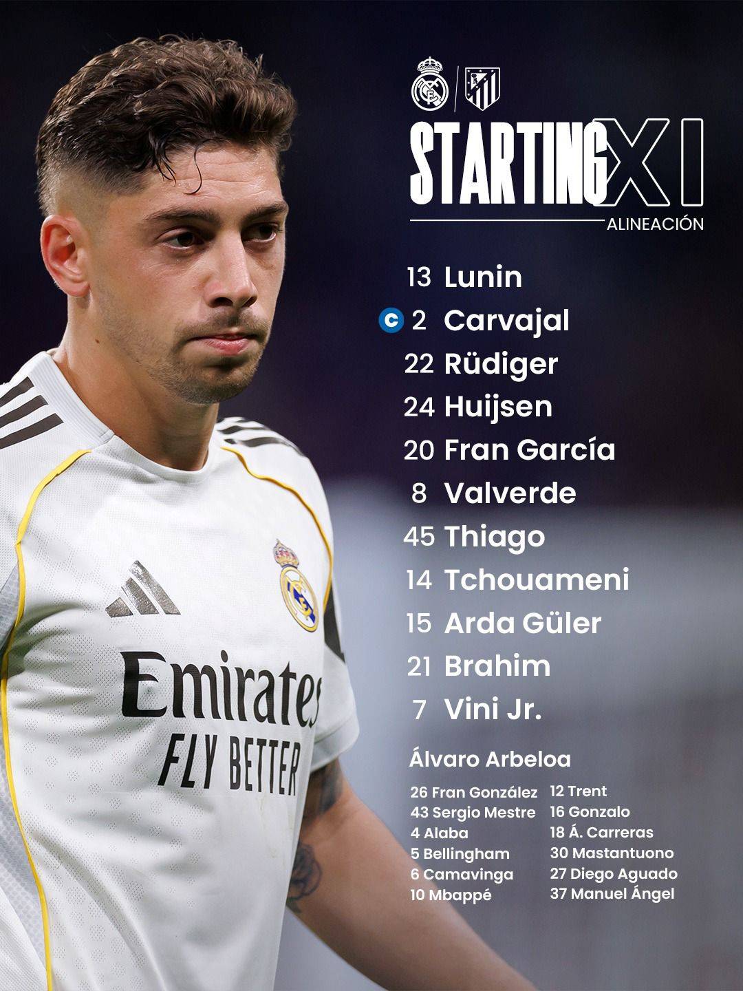 📋 Our starting XI!
✅
🆚 Atlético de Madrid