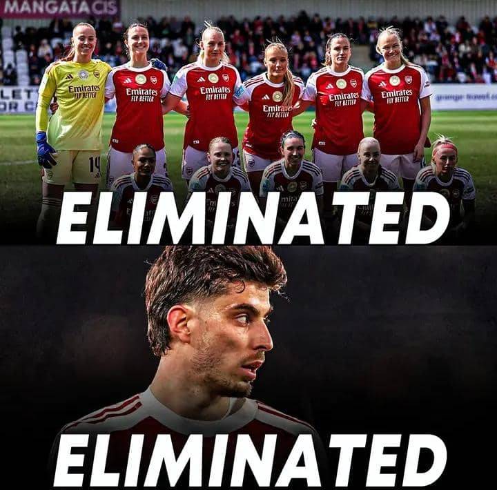 Yesterday: ARSENAL GOT ELIMINATED from the Men's FA CUP
Today: ARSENAL GOT ELIMINATED from the Wome...