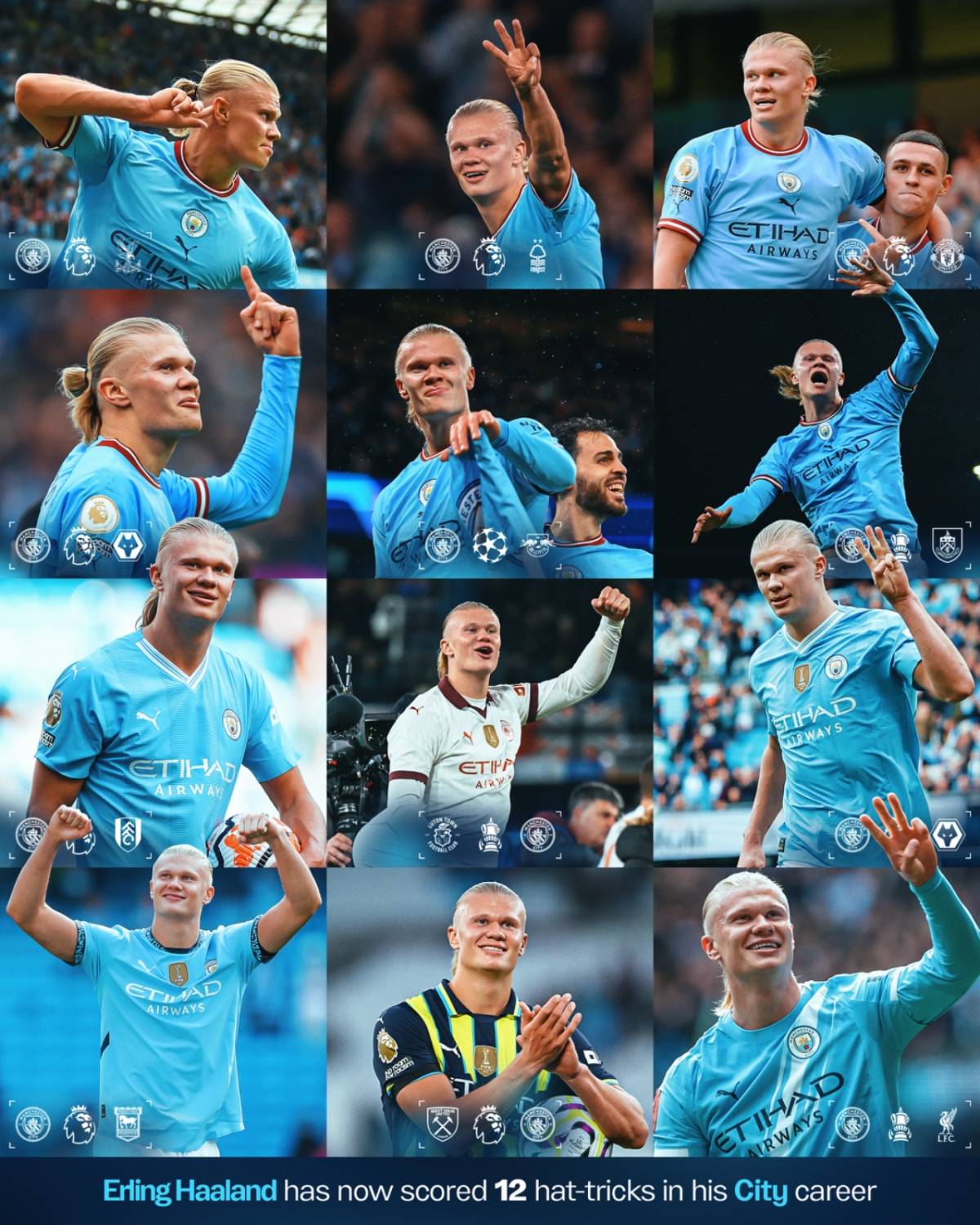 A dozen City hat-tricks for Erling Haaland 🩵🚀. #logoupdates