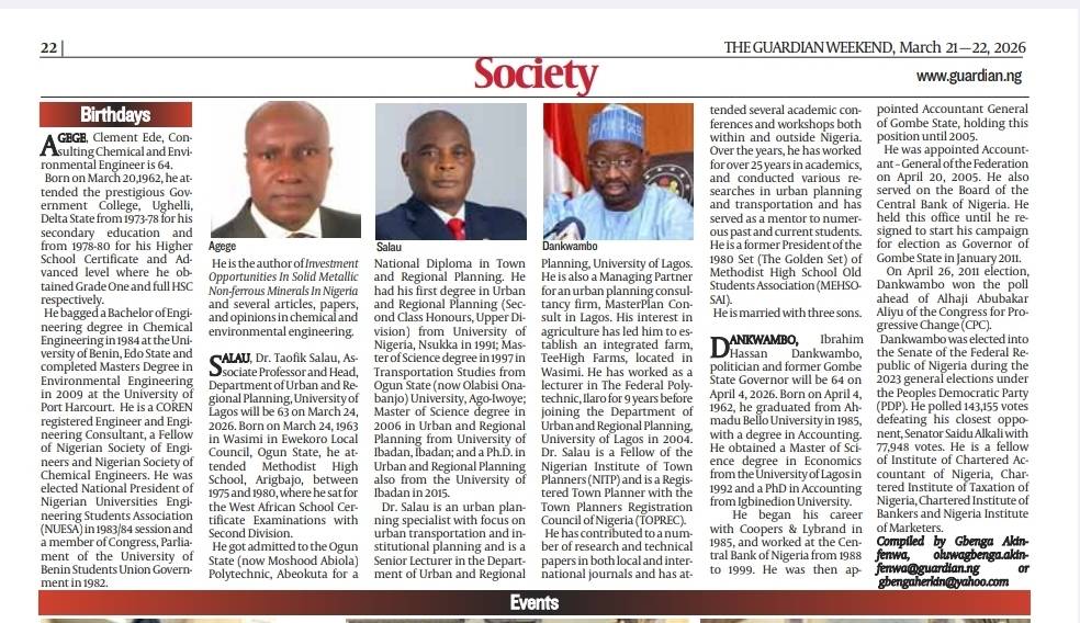 Reflections on aging and development of Nigeria from Engineering and Technology participation.