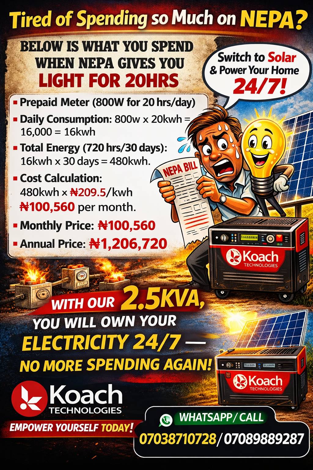 WHY CAN’T YOU TRY K'OACH TECHNOLOGIES TODAY?
Electricity bills are rising every day…
Generators are...