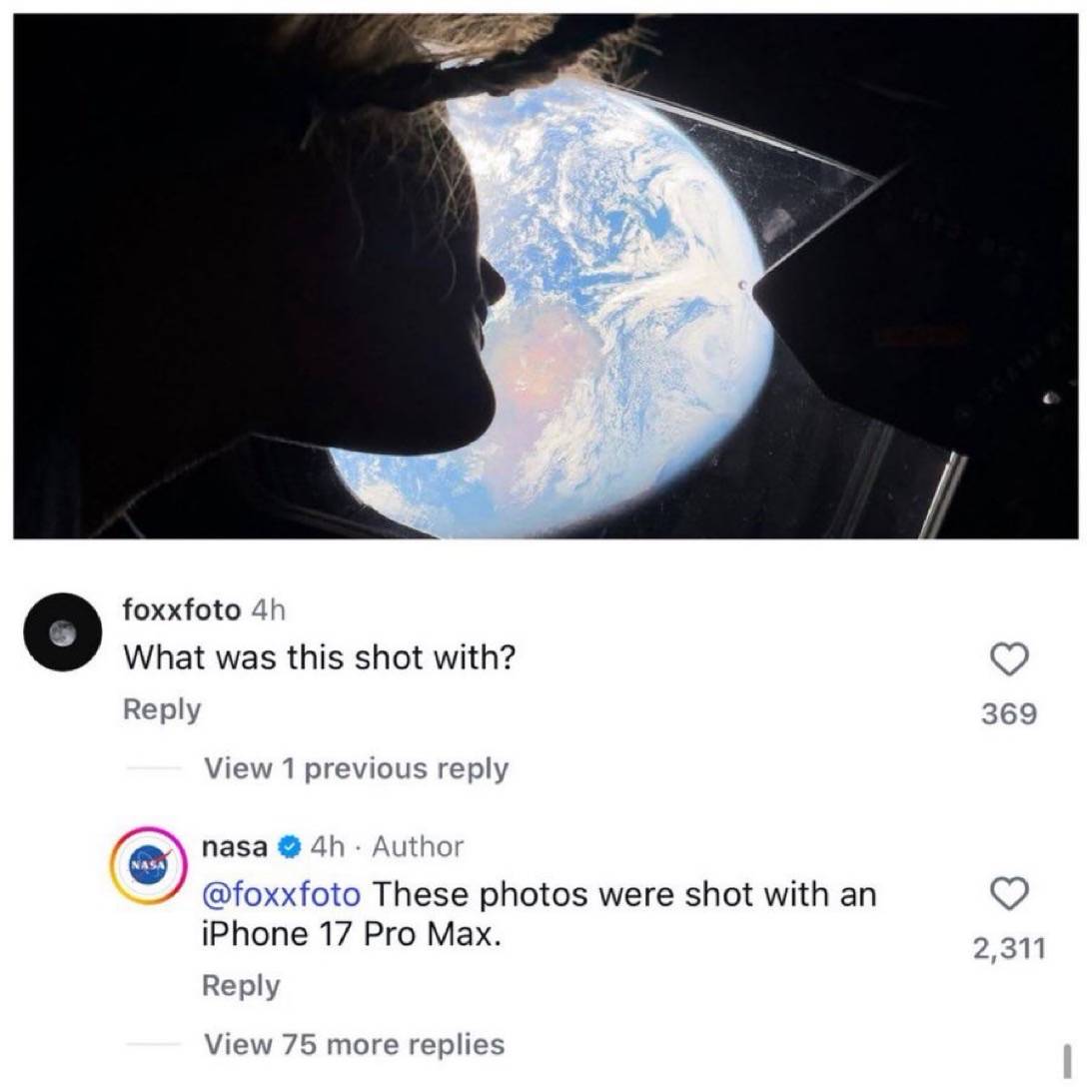 NASA has confirmed that the images of Earth were captured using an iPhone 17 Pro Max.