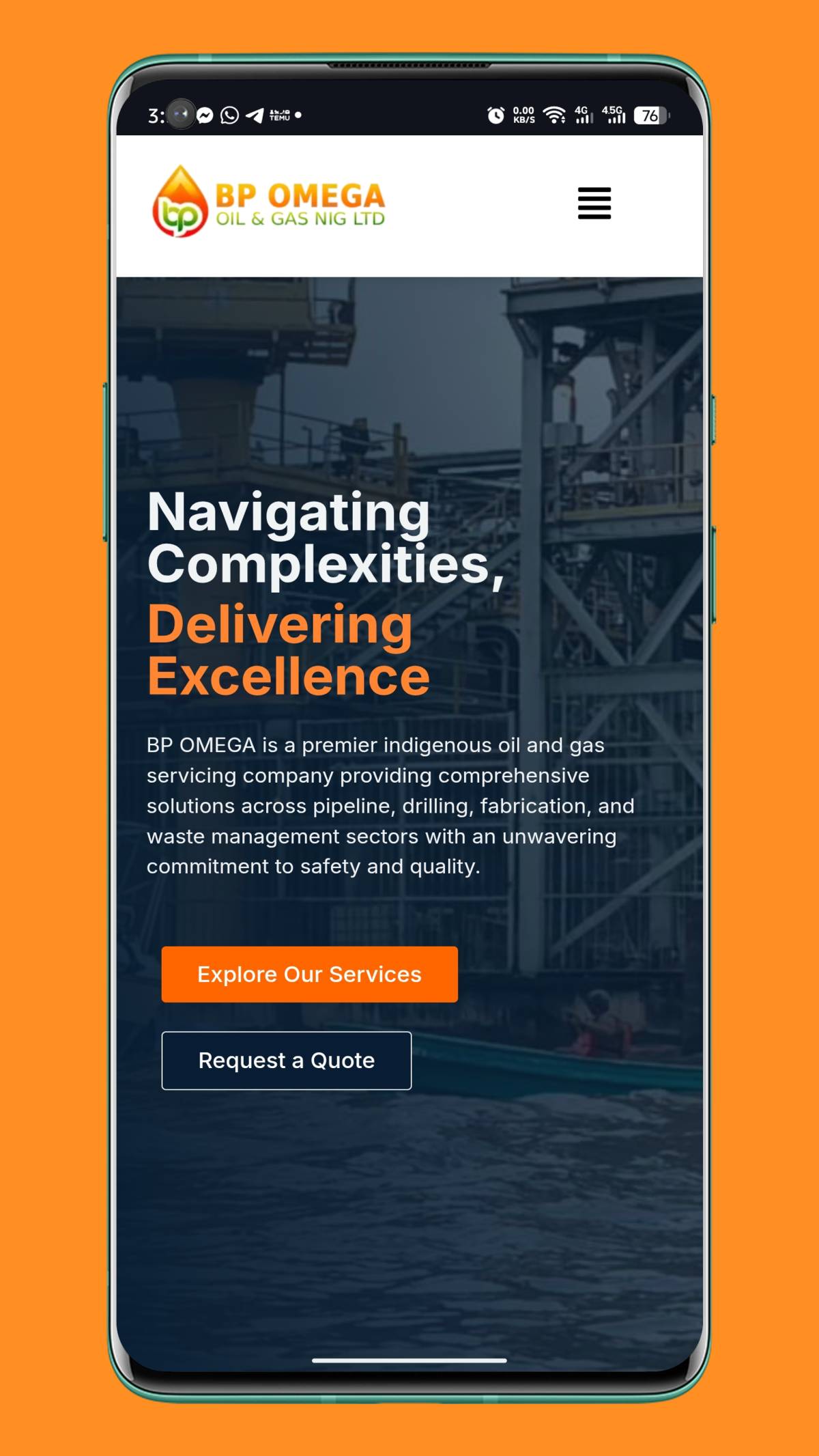 Completed website development for BP Omega Oil & Gas Nig Ltd