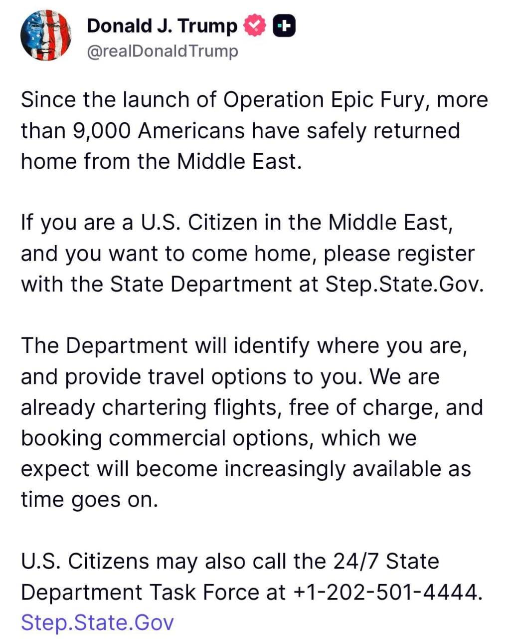 ๐จ If you are a U.S. Citizen in the Middle East, and you want to come home, please register with the...