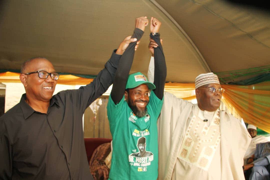Atiku and Obi in Gwarinpa with other leaders of the African Democratic Congress (ADC), ahead of the...