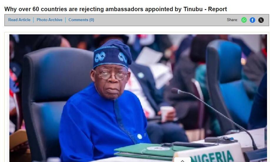 Why over 60 countries are rejecting ambassadors appointed by Tinubu - Report