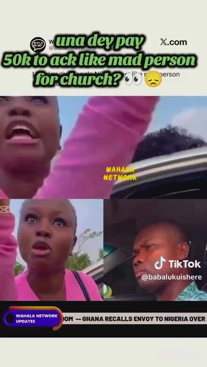 A Nigerian woman angrily confronting a man, demanding the remaining 45,000 Naira of her 50,000 Naira...
