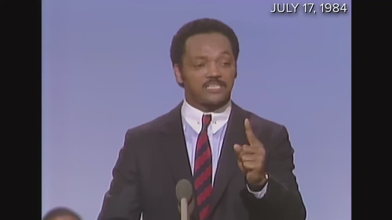 Jackson's "Rainbow Coalition" address advocated for an inclusive Democratic Party uniting diverse gr...