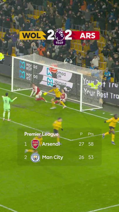 Deja vu!
It’s happening again !

A stoppage time equaliser from @Wolves means @Arsenal go five po...