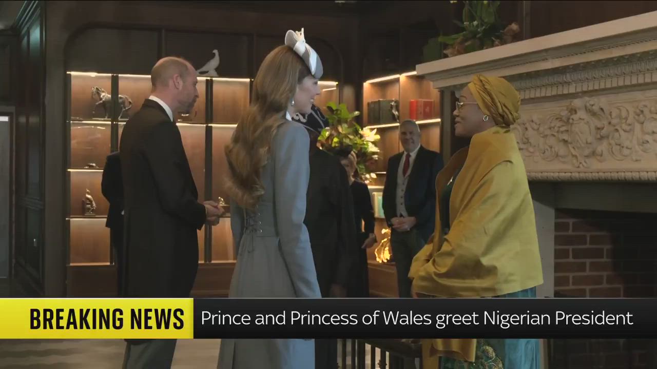Sky News reporting Prince William and Princess Catherine greeting Nigerian President Bola Tinubu and...