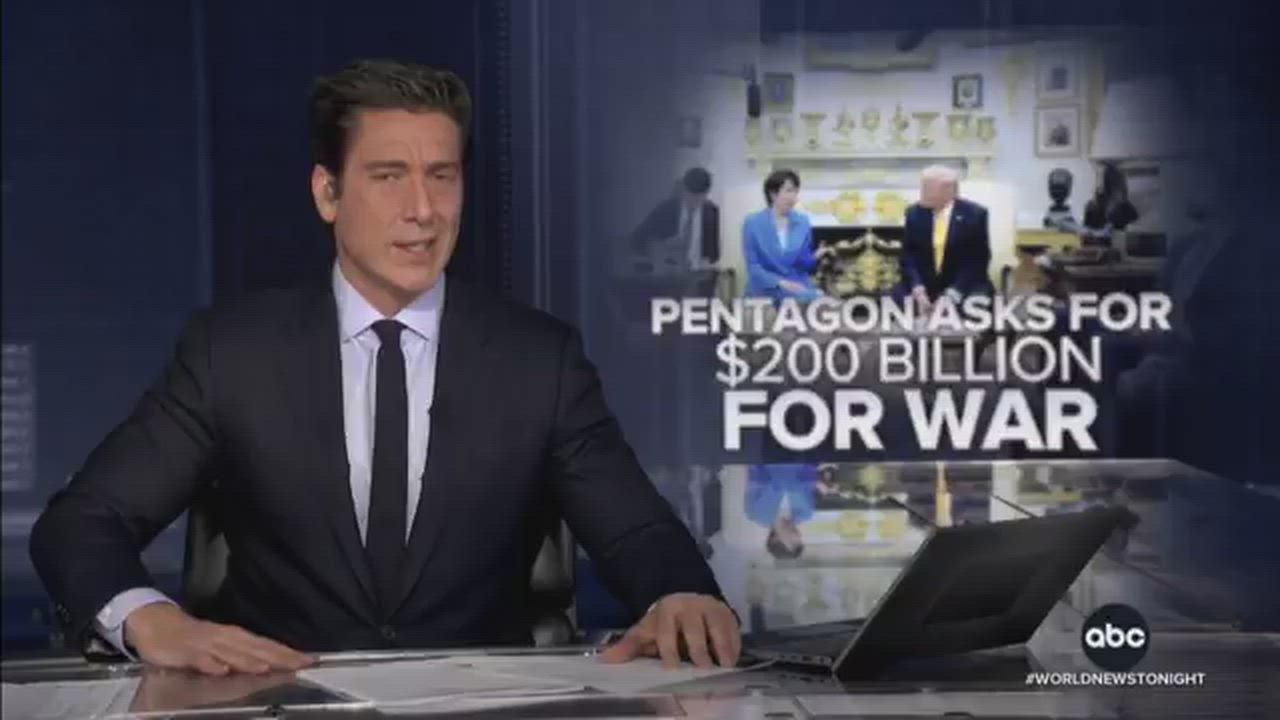 ABC World News reports President Trump's request for $200 billion in additional Pentagon funding for...