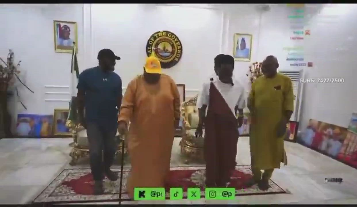 Peller and Osun State governor Ademola Adeleke dancing to Davido’s “FEEL” at the Government House du...