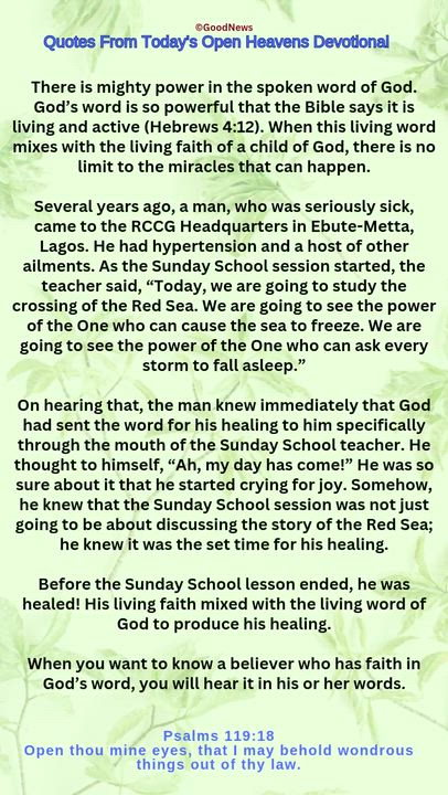 #QuoteFromTodaysOpenHeaven
Read through and follow the steps and action points. Be inspired, love Go...