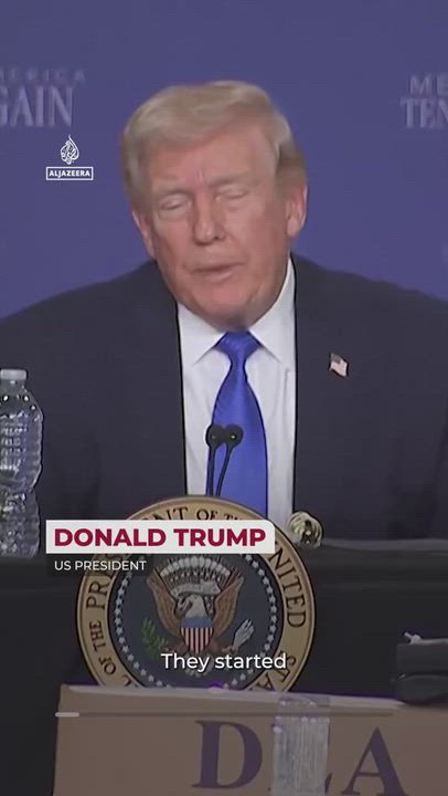 President Trump at a March 23, 2026, press event in Memphis, where he claims recent U.S.-Iran talks...