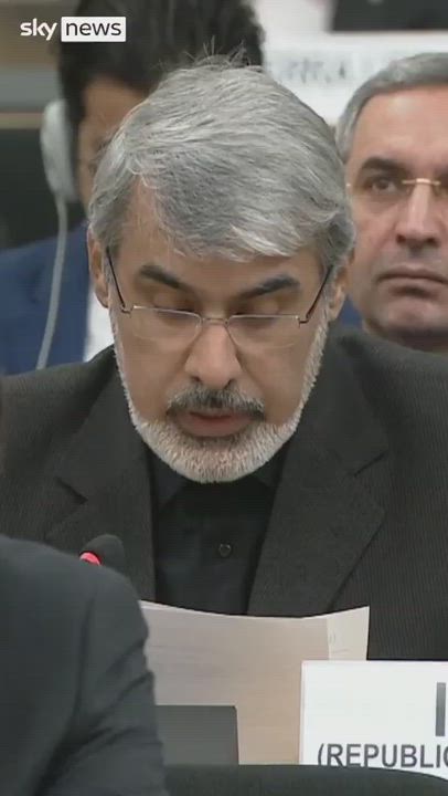 Iranian UN Ambassador Ali Bahreini's defiant speech at the Human Rights Council, where he claims Ira...