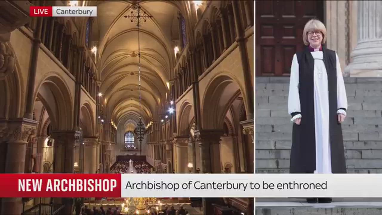 Enthronement of Dame Sarah Mullally as the 106th Archbishop of Canterbury on March 25, 2026, marking...