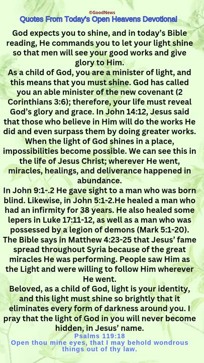 #QuoteFromTodaysOpenHeaven
Read through and follow the steps and action points. Be inspired, love Go...