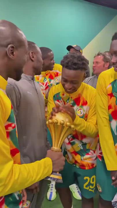 Senegal with their AFCON trophy ahead of their game in France tonight.