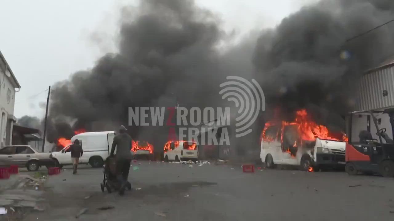 South African protesters have burnt vehicles and buildings belonging to foreign nationals in protest...