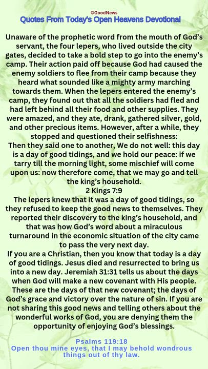 #QuoteFromTodaysOpenHeaven
Read through and follow the steps and action points. Be inspired, love Go...
