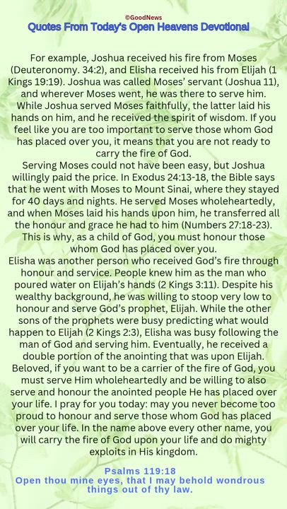 #QuoteFromTodaysOpenHeaven
Read through and follow the steps and action points. Be inspired, love Go...