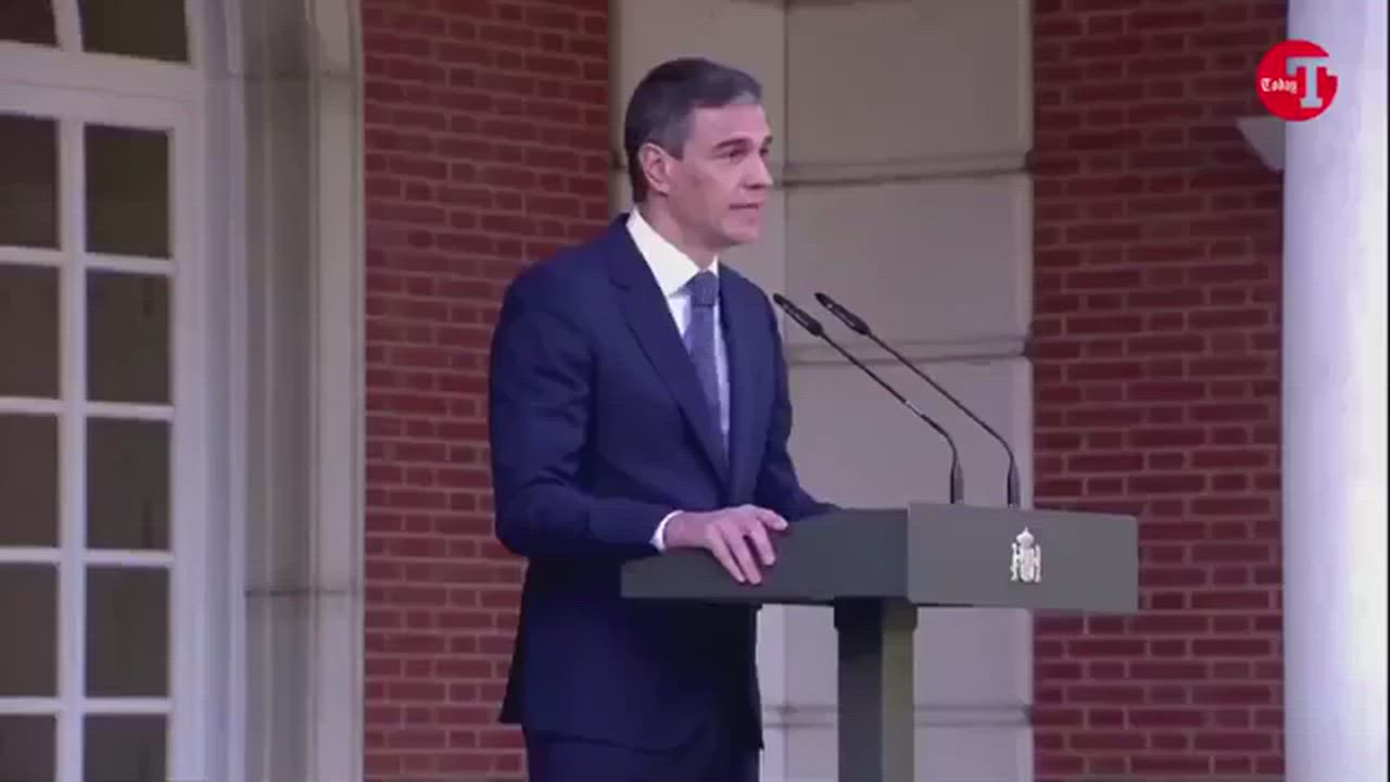 Spanish PM Pedro Sánchez announcing recognition of Palestine (with East Jerusalem as capital) as "br...