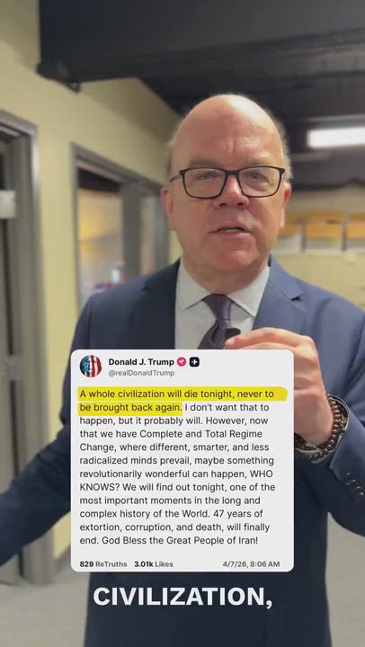Rep. Jim McGovern accusing President Trump of threatening "genocidal war crimes" against Iran, urgin...