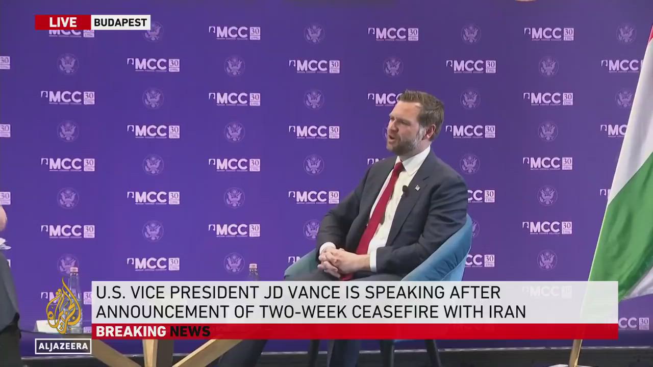 US Vice President JD Vance calling the newly agreed two-week ceasefire with Iran a "fragile truce" d...