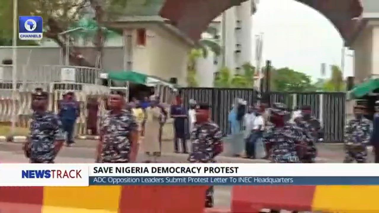 Channels TV said the demonstration opposes INEC's withdrawal of recognition for David Mark's leaders...