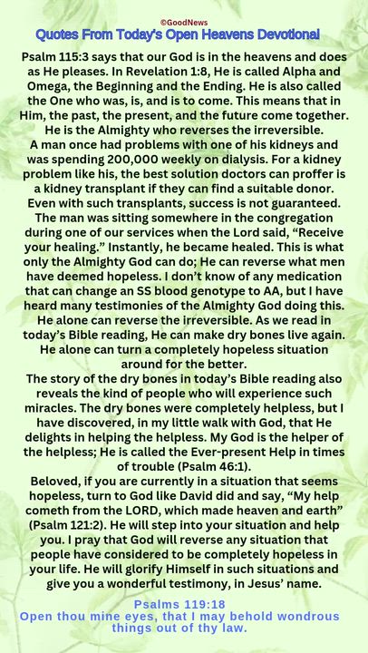 #QuoteFromTodaysOpenHeaven
Read through and follow the steps and action points. Be inspired, love Go...