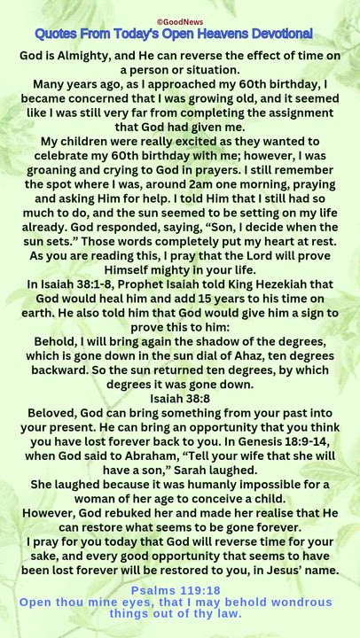 #QuoteFromTodaysOpenHeaven
Read through and follow the steps and action points. Be inspired, love Go...