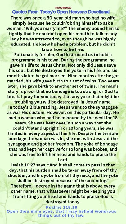 #QuoteFromTodaysOpenHeaven
Read through and follow the steps and action points. Be inspired, love Go...