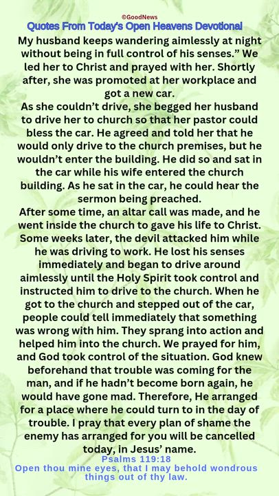 #QuoteFromTodaysOpenHeaven
Read through and follow the steps and action points. Be inspired, love Go...