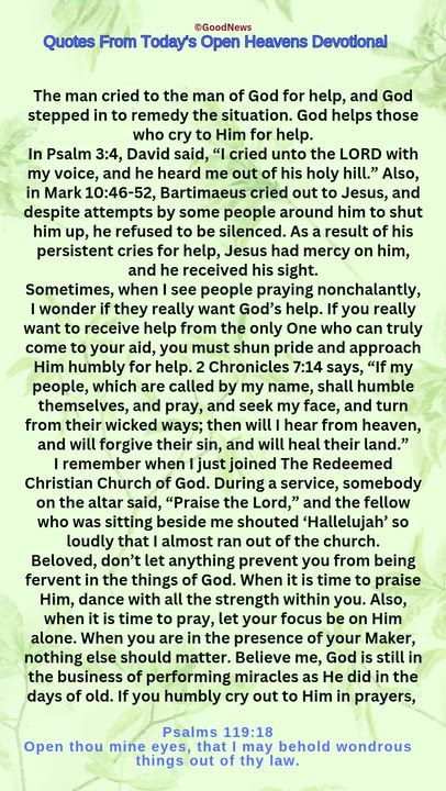 #QuoteFromTodaysOpenHeaven
Read through and follow the steps and action points. Be inspired, love Go...
