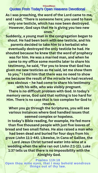 #QuoteFromTodaysOpenHeaven
Read through and follow the steps and action points. Be inspired, love Go...